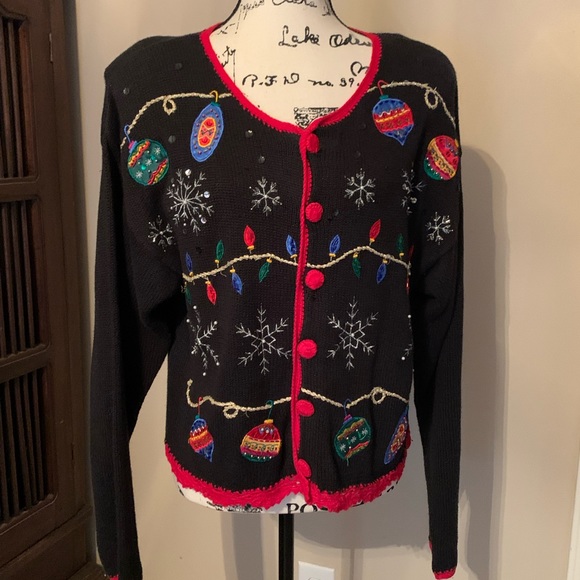 Pull De Noël Mignon-moche Studio Joy - Cardigan Noir à Motifs Et Dorés - Taille M